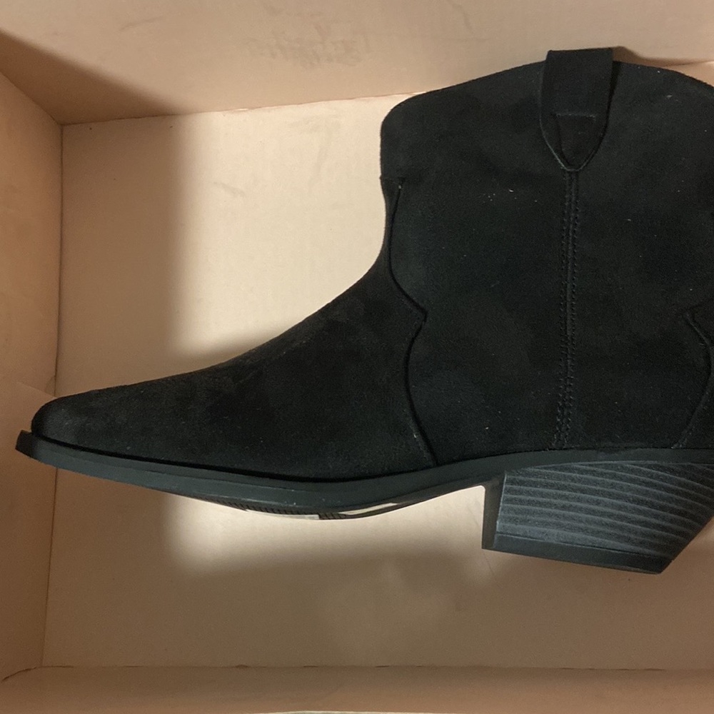 Black low cut suede like boot .Never worn. Charlotte Russe